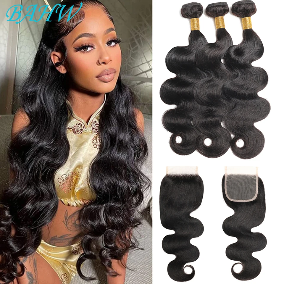 

12A Peruvian Body Wave Bundles With Closure 100% Human Hair Bundles With 4x4 Lace Closure Natural Virgin Hair Weave Extensions