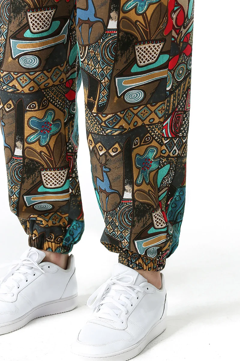 Linen Pants Men Cotton Pants Men Harem Pants Men Jogger Sweatpants Fashion Traditional Nation Print Cotton Linen Joggers Pants Men Hip Hop Harem Trousers Mens Hippie Casual Streetwear Sweatpants