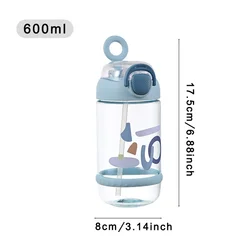 600ML Cute Portable Straw Water Bottle for Kids - Plastic Juice & Milk Cup (Blue)