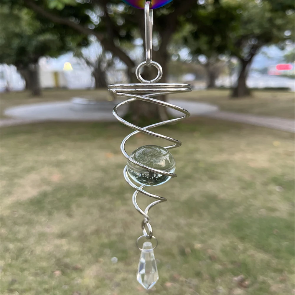 

1x 3D Rotating Spiral Wind Spinners With Crystal Ball Winds Chimes Garden Home Hanging Decor Indoor Outdoor Decor Decoration