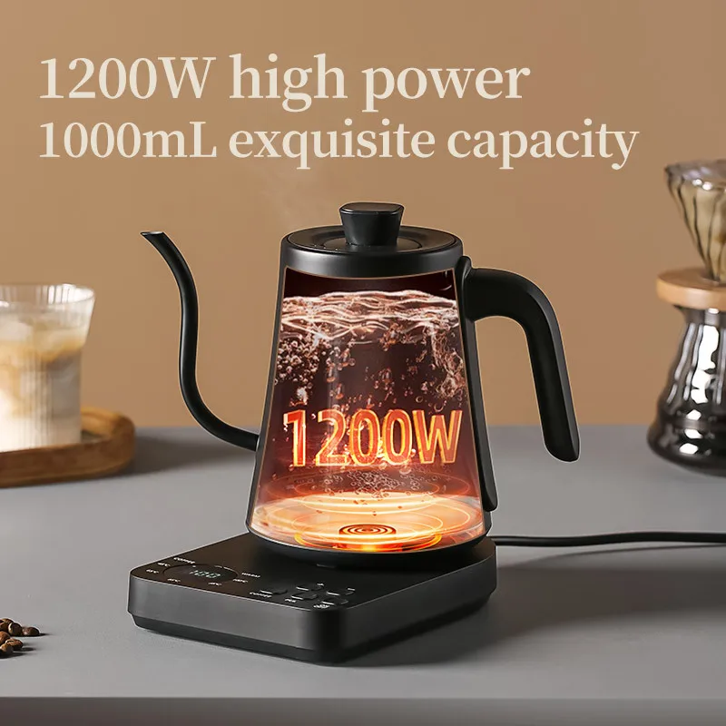1200W Electric Gooseneck Kettle 1000ml Hand Brew Coffee Pot Smart Teapot with Temperature Control Rapid Heating Kettle 110v/220v 2