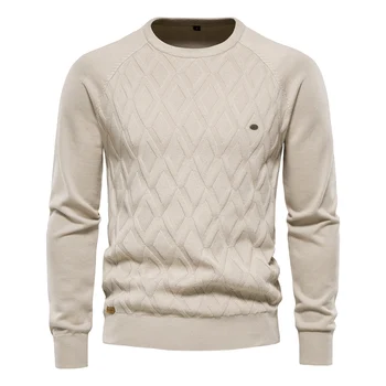 AIOPESON Argyle Basic Uomo Maglioni Tinta unita O-Collo Manica lunga Lavorato a maglia Pullover maschile Moda invernale Nuovi maglioni caldi per uomo 1