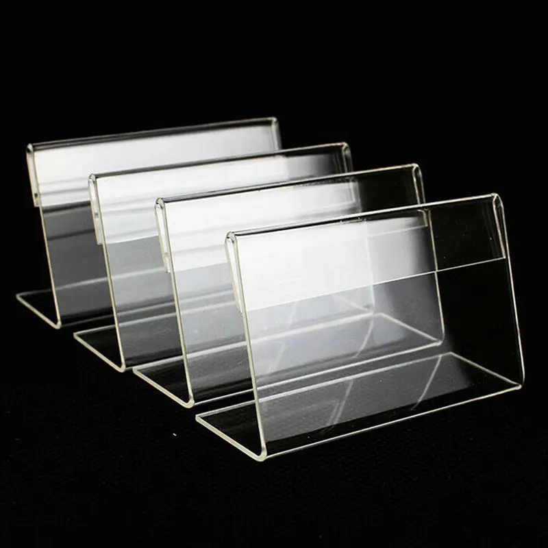 

10pcs Acrylic Transparent Display Stand Desk Sign Label Frame Price Tag Display Business Card Holders Oblique Display