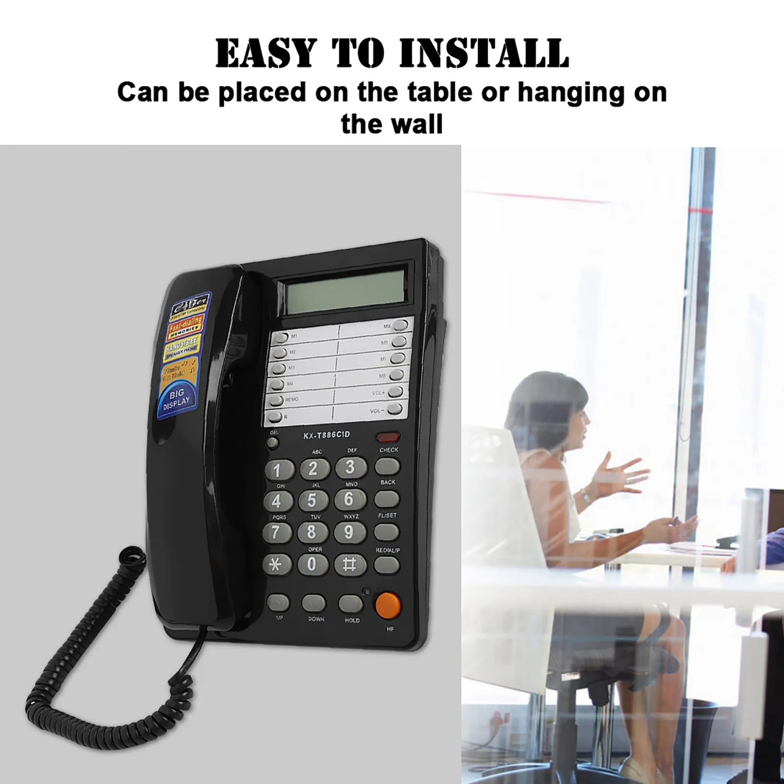 S8f7756a4cfca46f8b368662c1fcd400cI Home Hotel Wired Corded Desktop Wall Phone Office Landline Telephone Black DTMF/FSK Clear Call Easy Operation for Communication