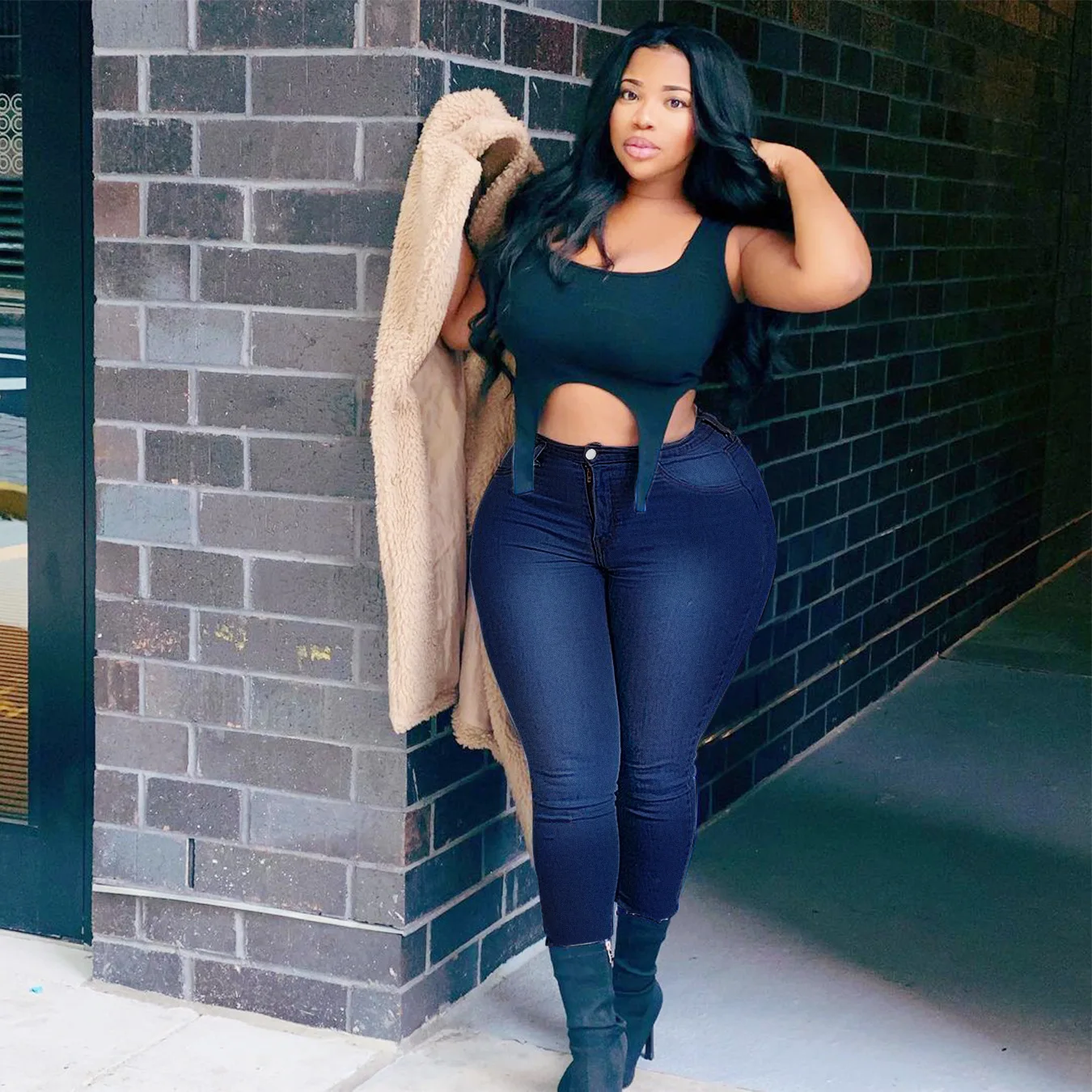 mom jeans Blue Pencil Jeans Women's High Waist Hole Stretch Skinny Streetwear Denim Trousers Lady Spring 2022 Black Denim Pencil Pants stacked jeans
