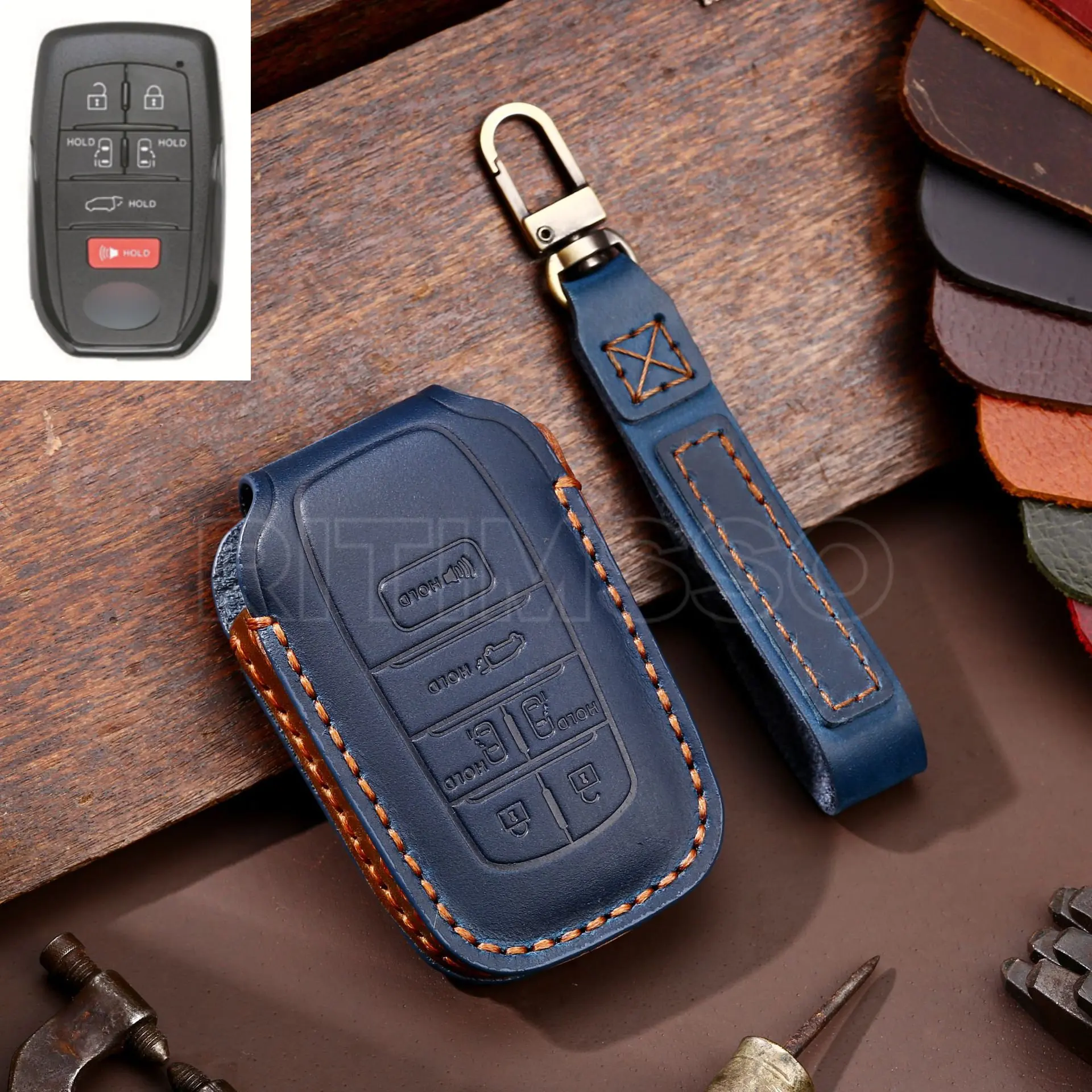 Leather Car Key Case Cover for Toyota Sienna Smart Car Key Fob 2021 2022 5/6 Buttons Remote Keyless Protector Holder Accessories