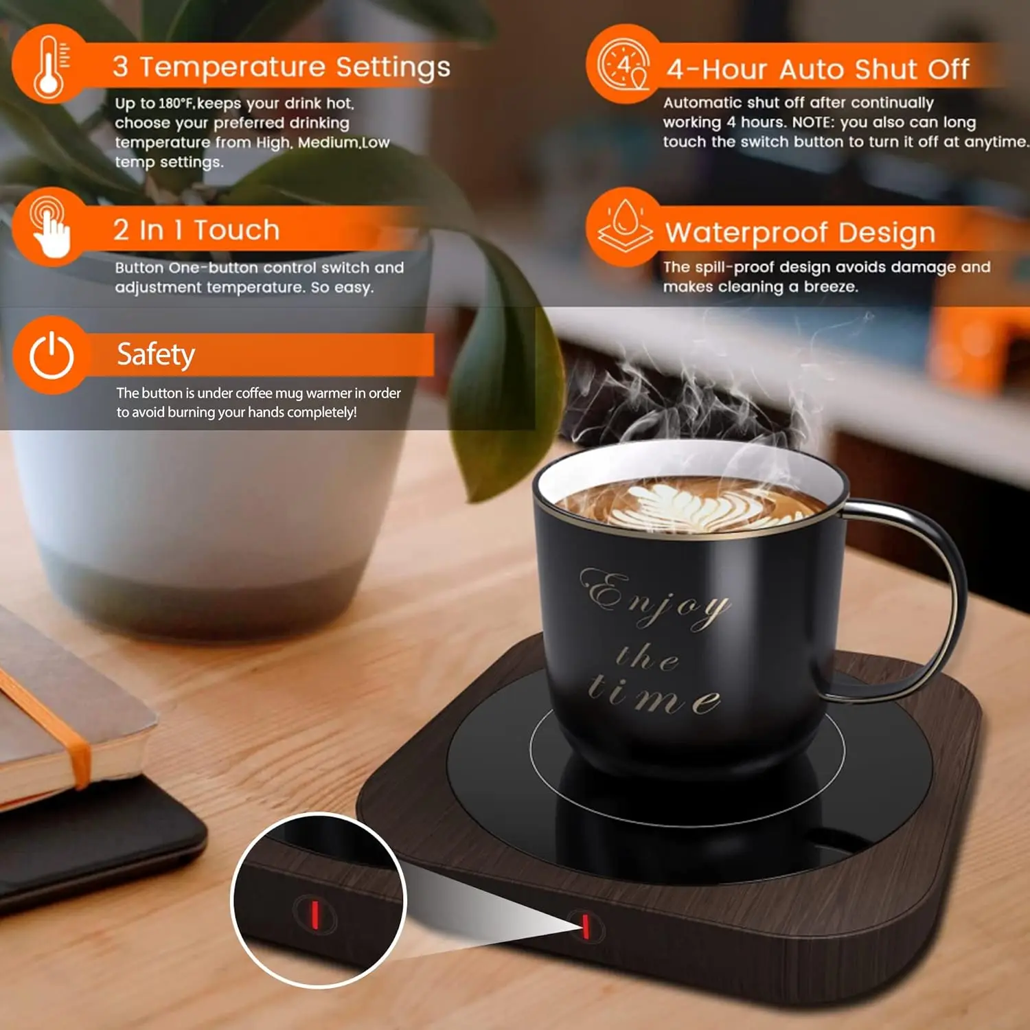 , Mug Warmer for Desk, Coffee Warmer, Coffee Cup Warmer, Cup Warmer with Temperature Setting & Auto Shut Off for Coffee, Bevera