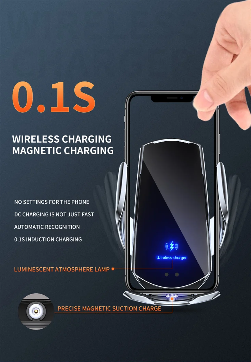 100W Car Wireless Charger Magnetic Automatic Car Mount Phone Holder For iPhone 14 13 12 Samsung Infrared Induction Fast Charging