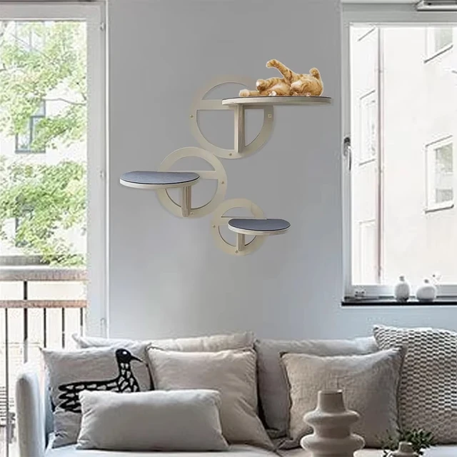 Circular Wooden Cat Wall Shelves Cat Play Furniture Sturdy Build Provide a Cozy and Trendy Spot for Cats to Lounge and Explore 3