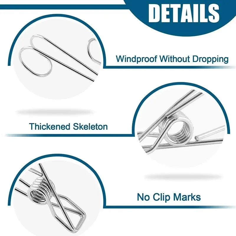 4pcs Stainless Steel Binder Clips with Hook Metal Hanger Clothespins for Hanging Outdoor Kitchen Office 4