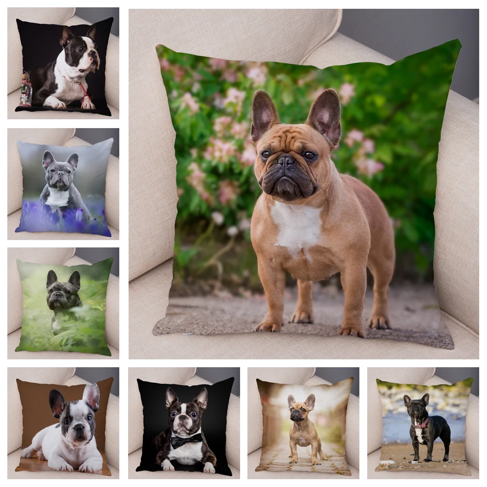 

Mini French Bulldog Pillow Cover Home Sofa Car Decoration Cute Pet Animal Dog Cushion Print