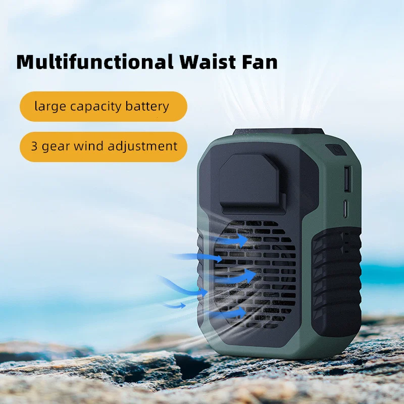 

Portable 6000mAh Waist Fan USB outdoor Air Conditioning Rechargeable Hanging Neck Mini Fan Sports Cooling Waist Clip Fan