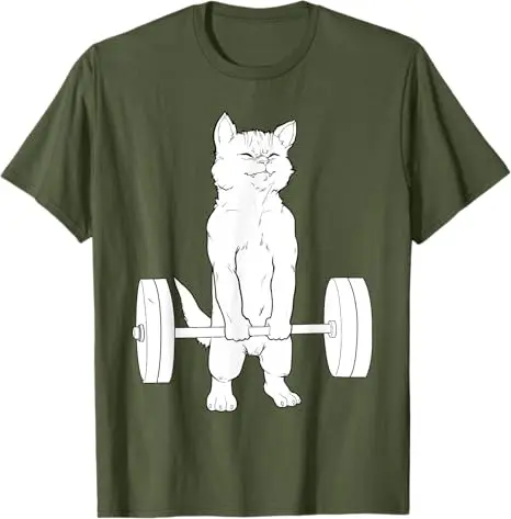 Lustiges Gym-Katzen-Grafik-T-Shirt für Gewichtheben und Kreuzheben, Pump-Kätzchen, Feline Fitness, Comics-Grafik, Herrenbekleidung, Neuartiges Geschenk – Detail 10