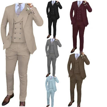 Abito da uomo in tre pezzi slim fit, set di gilet, blazer e pantaloni in tre pezzi, ideale per matrimoni, occasioni aziendali e formali