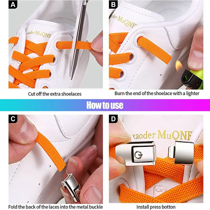 Photo inspiration: Easyfast Shoelace Method For Quick Ties Reference: Press Buckle No Tie Shoelaces Flat Elastic Shoe Laces Sneakers