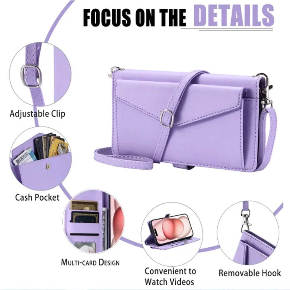 Luxury Crossbody Leather Wallet Phone Case with Book Cover Design