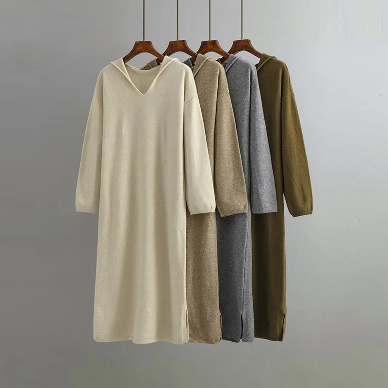 

Chic Choose Knit Women Sweater Dress Hooded Autumn Winter Warm Dress Lady Casual Dresses