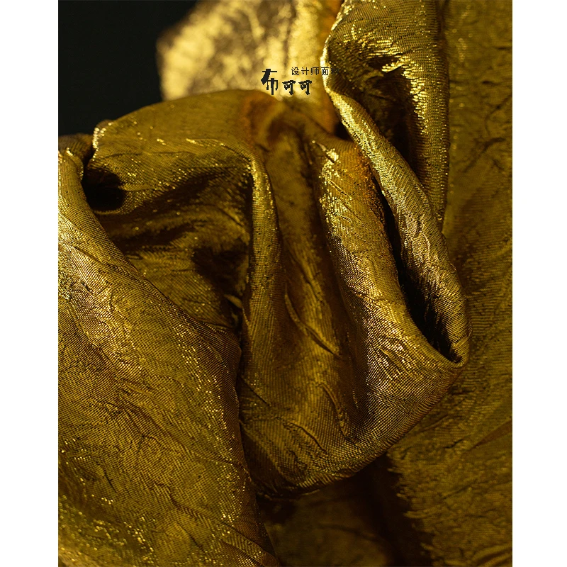 Golden Reflective Pleated Texture Dress Skirt Stage Art Background Clothing Designer Sewing Fabric