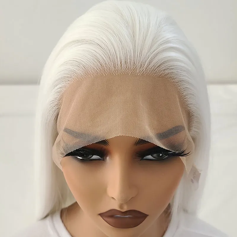 

Bombshell Pure Snow White Straight Synthetic Lace Front Wigs Glueless High Quality Heat Resistant Fiber Hair For Women Cosplay