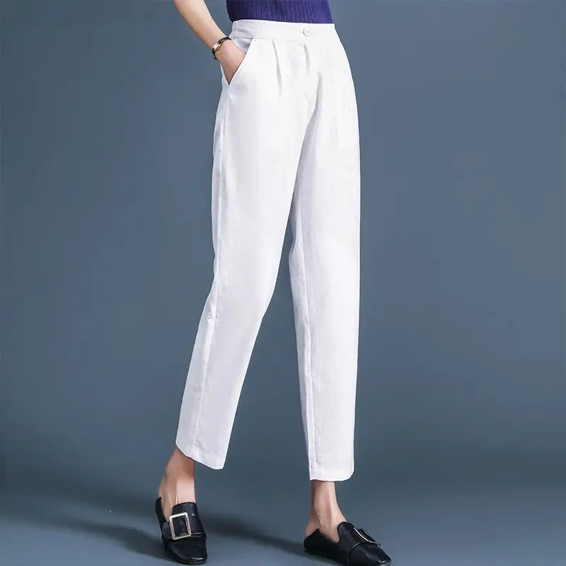 Solid Color Women's Clothing High Waisted Button Zipper Pockets Spring Autumn Straight Pencil Trouser Suits Trousers Pants
