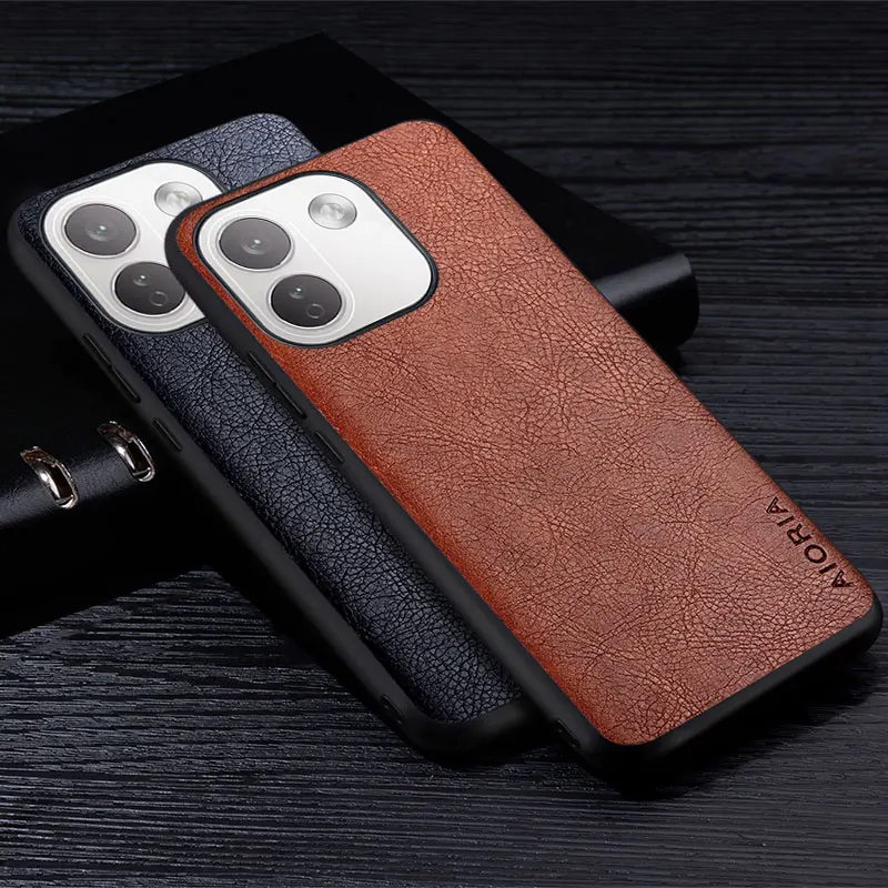 Luxury Leather Business Style Retro Litchi Pattern Back Cover