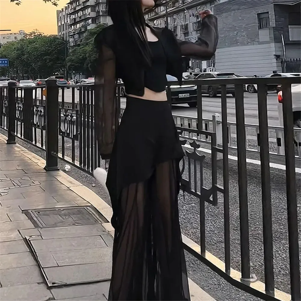 Y2k Korean Style Clothing Black Piece Sets Women Hollow Out