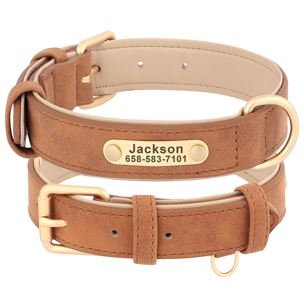 Customized PU Leather Dog Collar with Free Engraved Nameplate