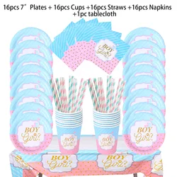 Gender Reveal Party Tableware Set - Baby Shower Decorations with Plates, Cups, and Balloons - As picture show (65pcs set B)