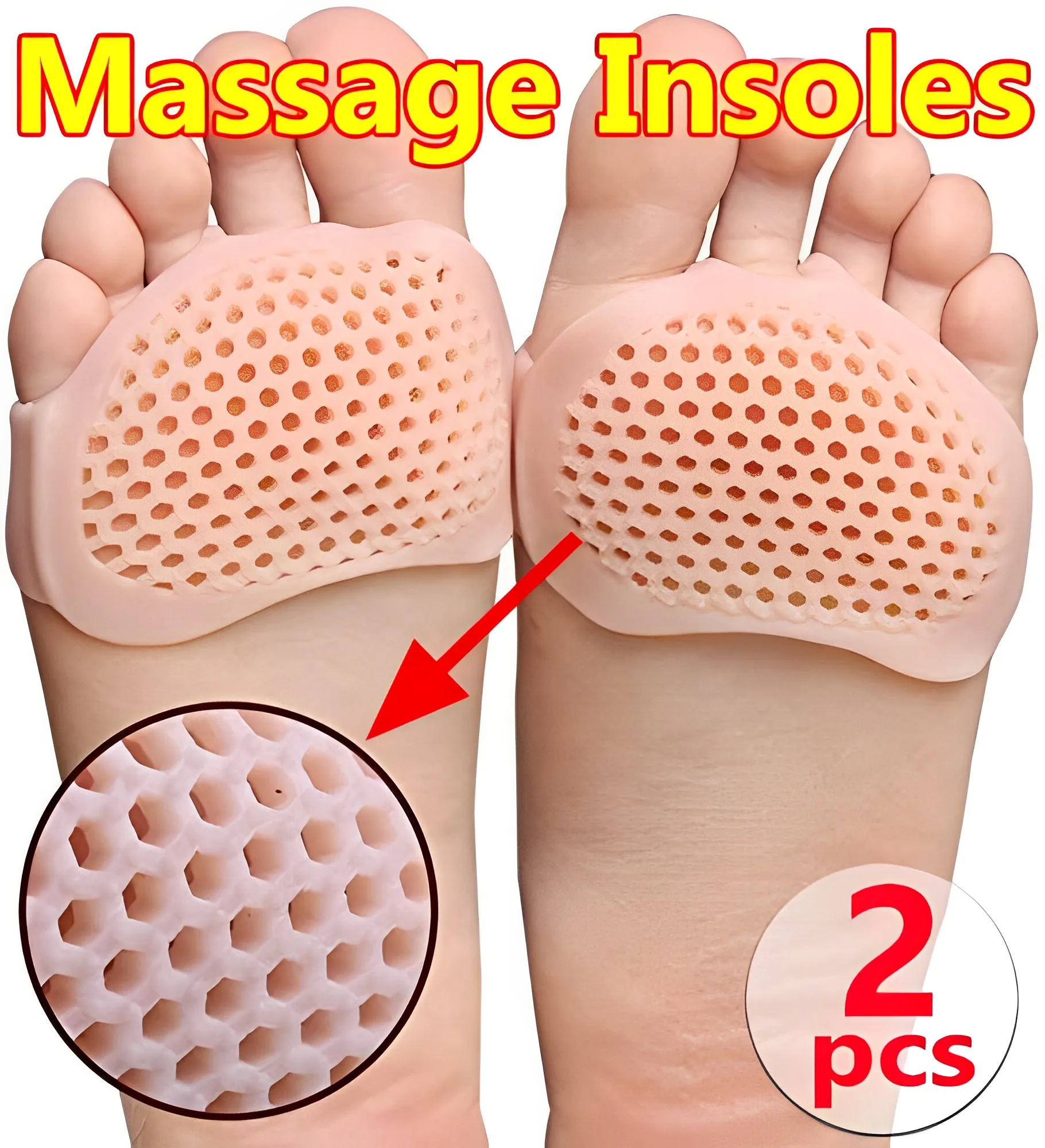 

2PCS Foot Care Silicone Women High Heel Shoes Foot Blister Toes Insert Gel Insole Pain Relief Honeycomb Fabric Forefoot Pads