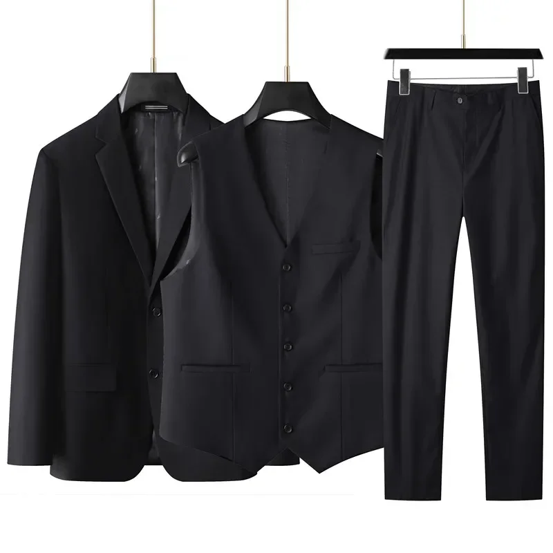 Mens Suit Large size men's suit suit + vest +trousers plus fat plus business formal suit coat wedding dress three-piece set