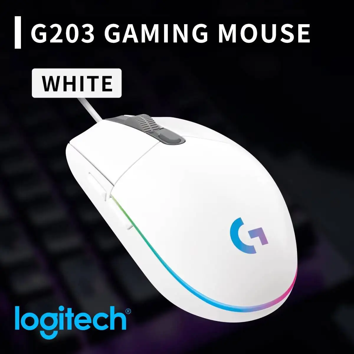 Logitech G203 Kabelgebundene Gaming-Maus, 8000 DPI, RGB-Hintergrundbeleuchtung, 6 programmierbare Tasten, Mercury 9800-Sensor für PC-Laptop-Gamer