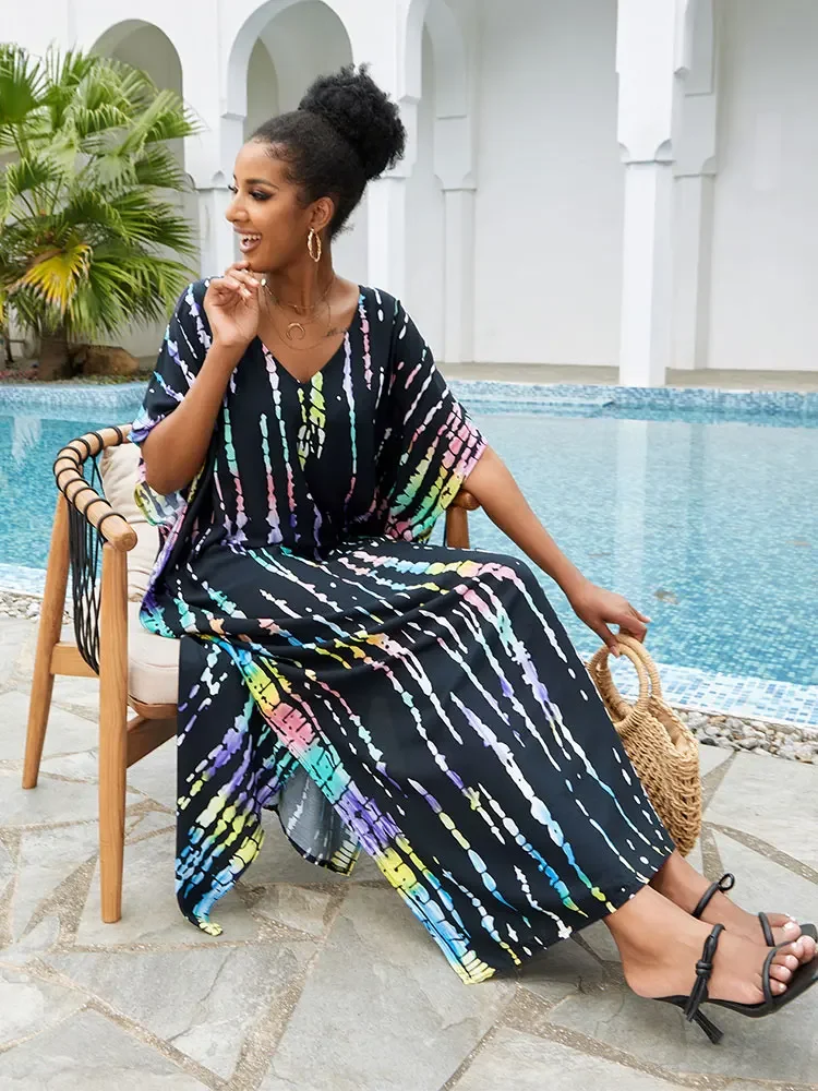 Bohemian Printed Women Beach Dress Bathing Suit Cover Up Summer Tunic For Woman Beachwear Robe de plage Kaftan Q1218