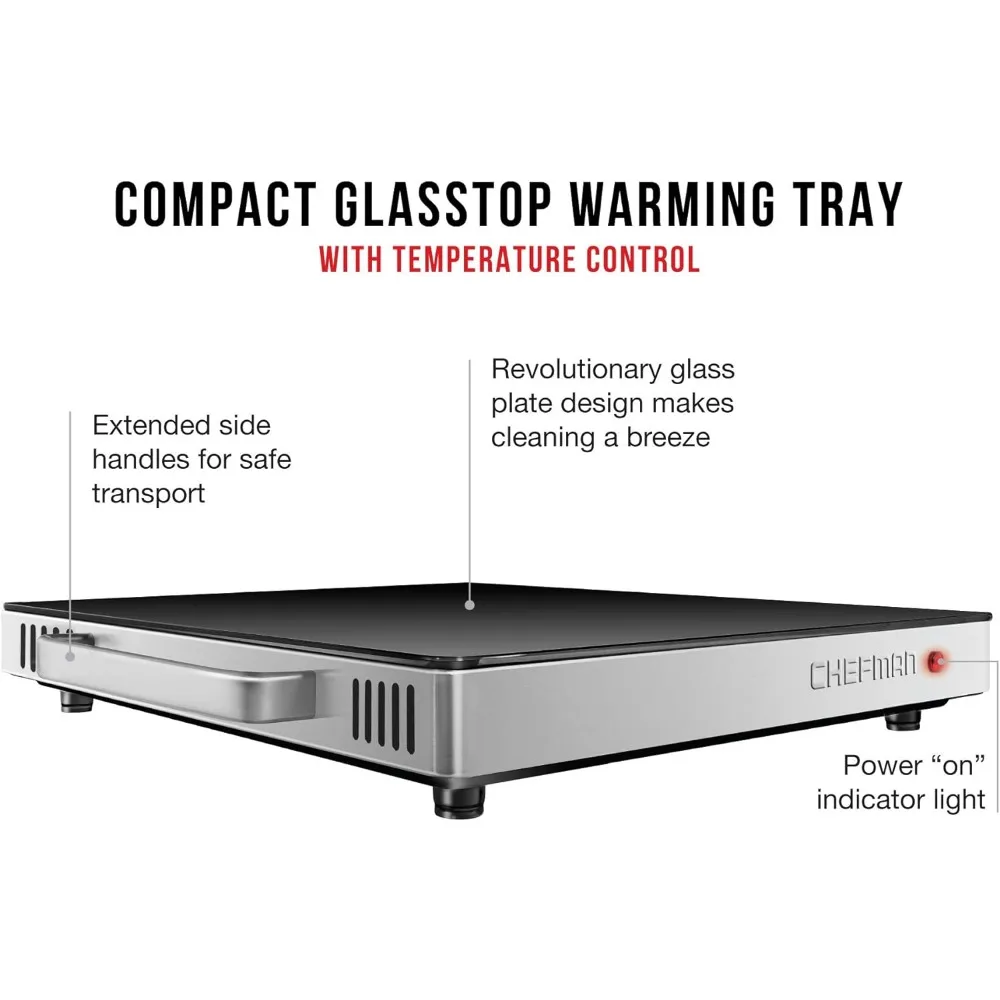 Chefman Electric Warming Tray with Adjustable Temperature Control, Glass Top Large 21&rdquo;x16&rdquo; Surface Keeps Food Hot,Black