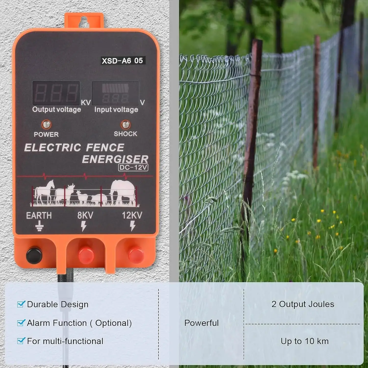 10KM Electronic Fence Energizer Charger for Preventing Wild Animals 12V Pulse Controller with LCD Display for Farm Sheep Cattle electric fence energizer