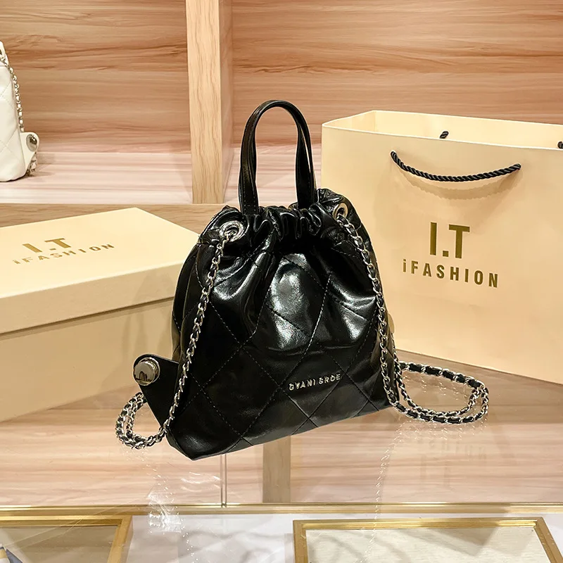 

Free Shiping Women niche multi-functional backpack casual versatile handbag diamond grid chain single shoulder style [23111601]