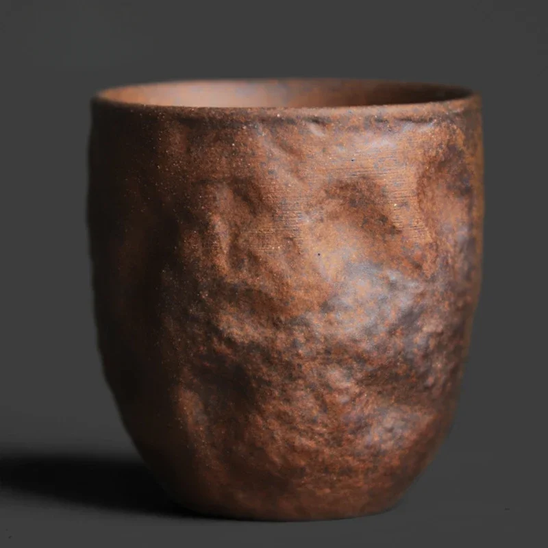 Handmade Stone Texture Ceramic Tea Cup Aged Rock Clay Zen Style for Gongfu Tea Ceremony Unique Rustic Master Cup Home Decor Gift