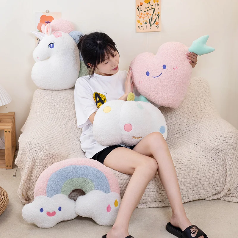 Soft Plush Rainbow Throw Pillow Stuffed Heart Pumpkin Hug Cushion Unicorn Plush Toy Massage Pillow for Girl Bedroom 3