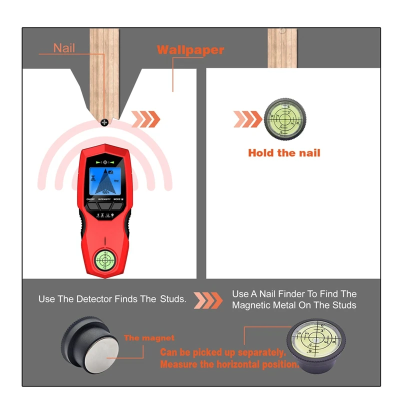 LCD Backlight Display Digital Wall Metal Sensor Wood Stud Finder AC Cable Scanner 3 Scanning Modes