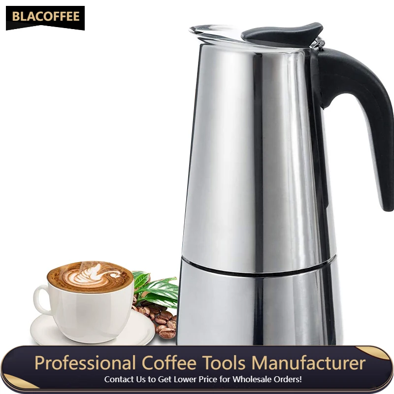 

Portable Mocha Pot Kitchen Gadgets Classic Stainless Steel Stovetop Coffee Maker Espresso Maker 2/4/6/9 Cups Office Coffee Tool