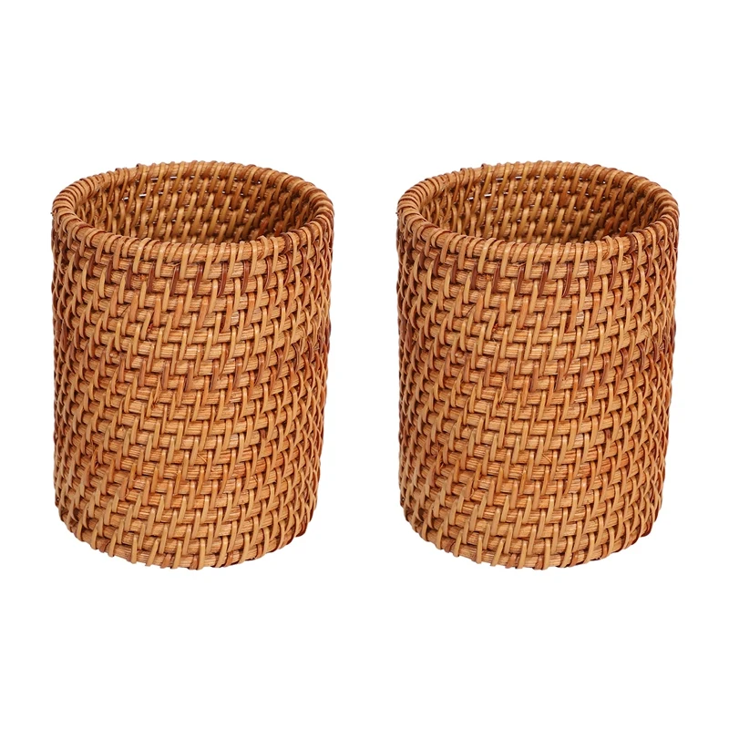 

2X Rattan Chopsticks Tube Shovel Spoons Bucket Dinner Knives Forks Tableware Storage Box Home Storage Baskets A