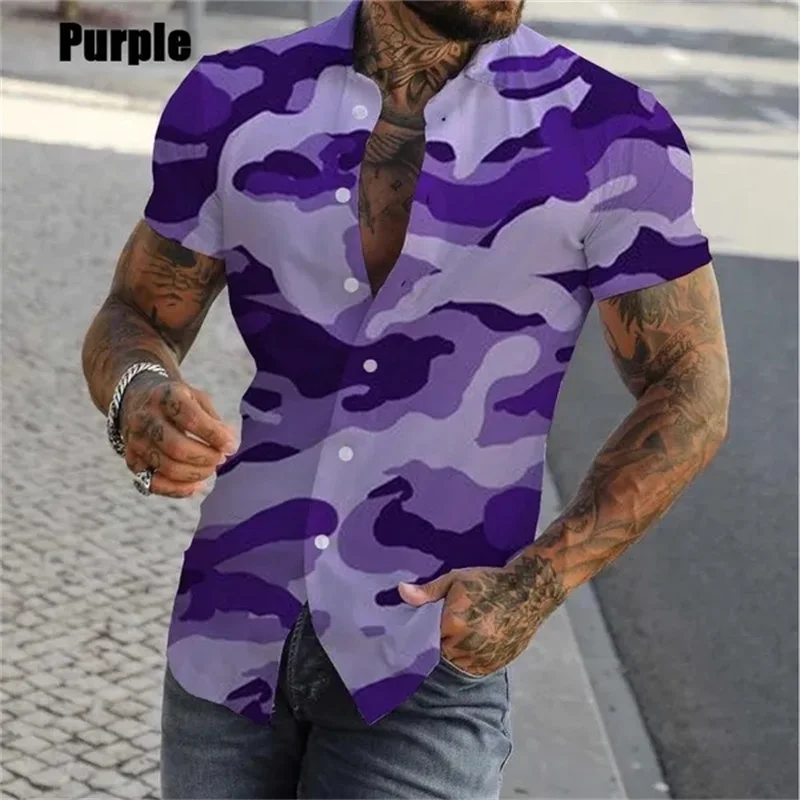 thumbnail image 1 of Camisa de camuflaje ajustada para hombre, camisas casuales con botones y manga corta con estampado 3D para hombre, camisas y blusas de talla grande, tops, ropa de hombre, 1 of 5