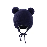 Cute Knitted Pompom Baby Hat Thick Warm Girl Boy Beanie Winter Ear Warm Cap Kids Glove Hats Bonnet Muts For Newborn 3