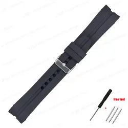 Men's Universal Curved End Silicone Sports Watch Band - Soft, Waterproof Rubber Strap in Black - 26mm (Black)