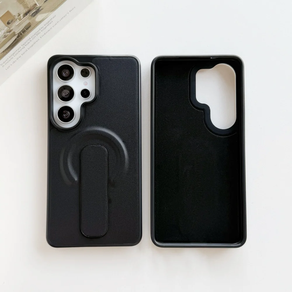 Magnetic PU Leather Luxury Shockproof Phone Case with Adjustable Ring and Creative Bracket