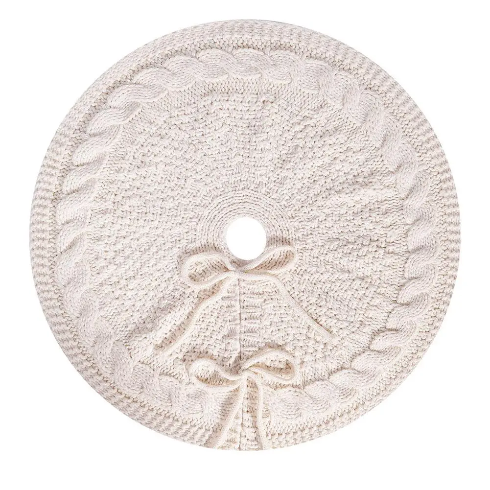 Christmas Knitted Tree Skirt Milk White Red Knitted Christmas Atmosphere Apron Christmas Tree Decorations Accessories