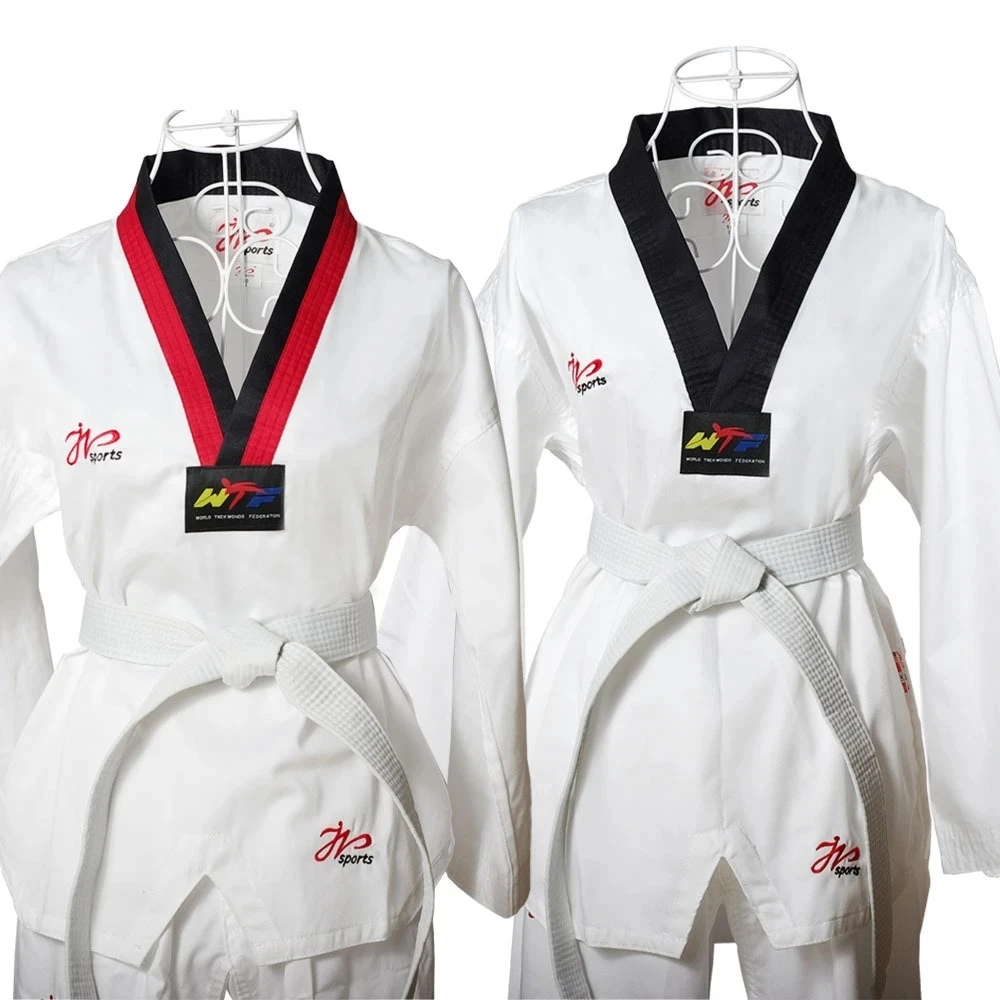 White Taekwondo Uniform For Competition Daily Training WTF Logo Karate Judo Dobok Clothes Children Adult Unisex Martial Arts Gi