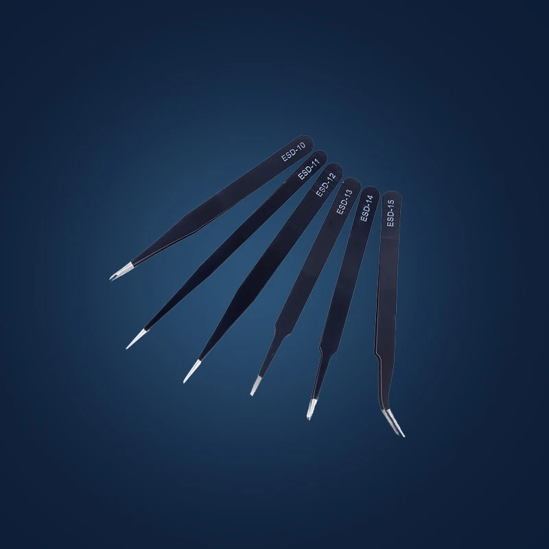 6 Pcs Precision Tweezers ESD Maintenance and Antistatic Pincet Stainless Steel Industrial Electronic Components Hand Tools precision tweezers tweezer tool esd anti static tweezers