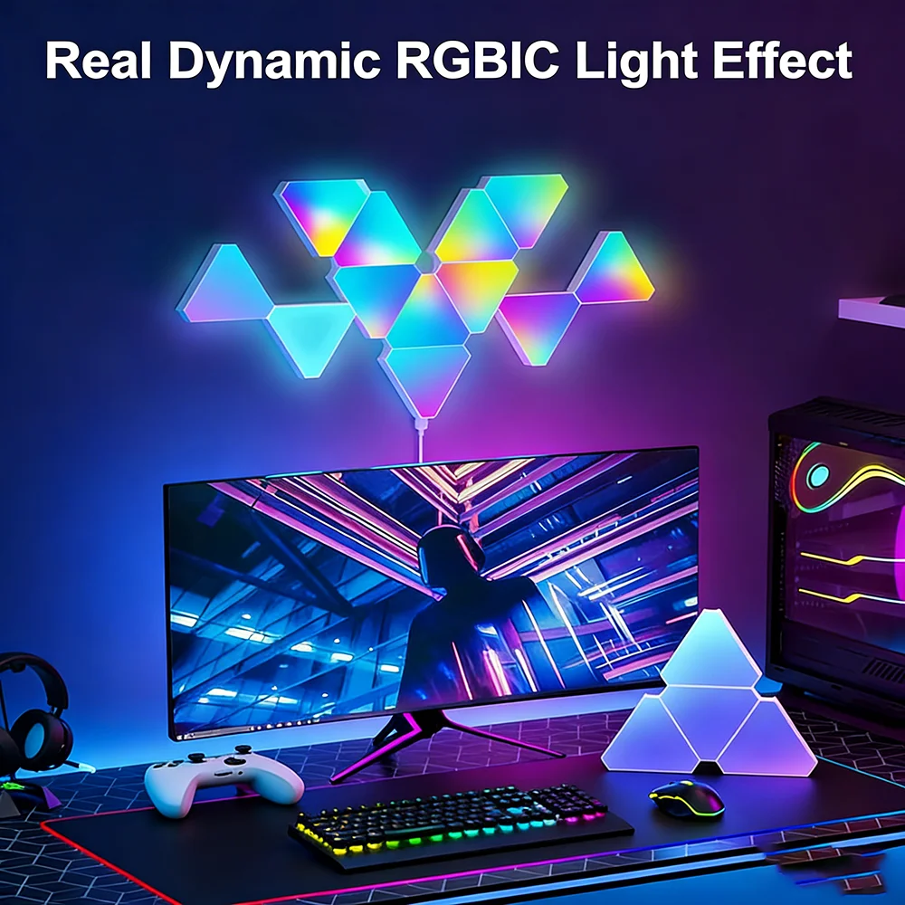 삼각형 패널 야간 조명 RGB 게이밍 조명, 게임 설정용, 스마트 앱 원격 제어, 음악 동기화, 게임룸/침실용