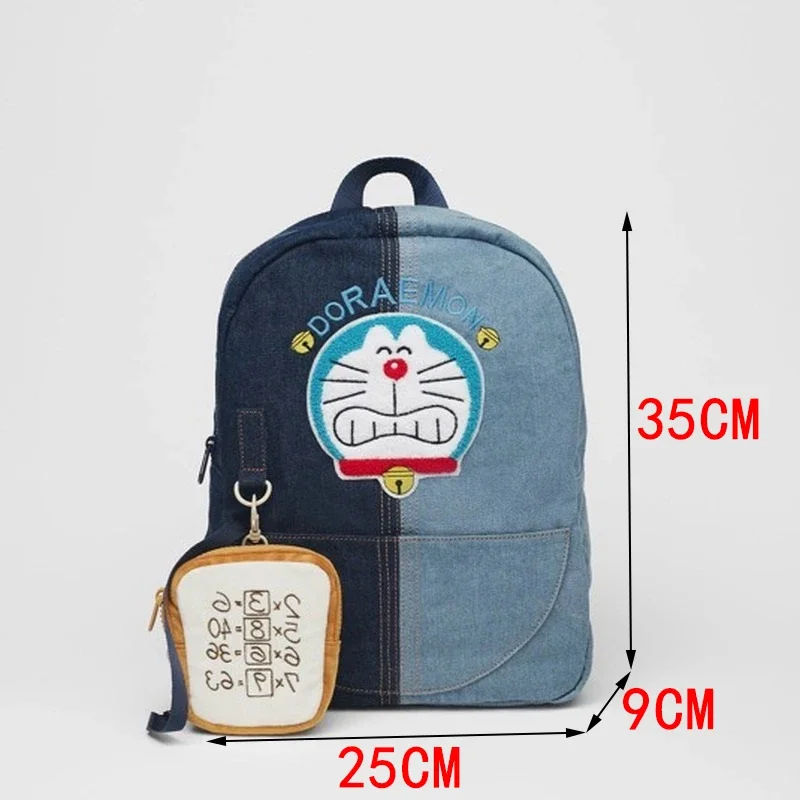 Doraemon Backpack for Girls Cowboy Twill Fabric Cartoon Embroidery Bags Cute Child Backpacks with Coin Purses Kawaii Schoolbags 2
