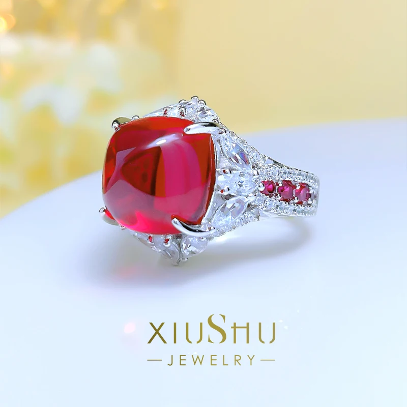 

925 Sterling Silver Precision Red Sugar Tower Ring Inlaid with Imported High Carbon Diamond Luxury Niche Design Female